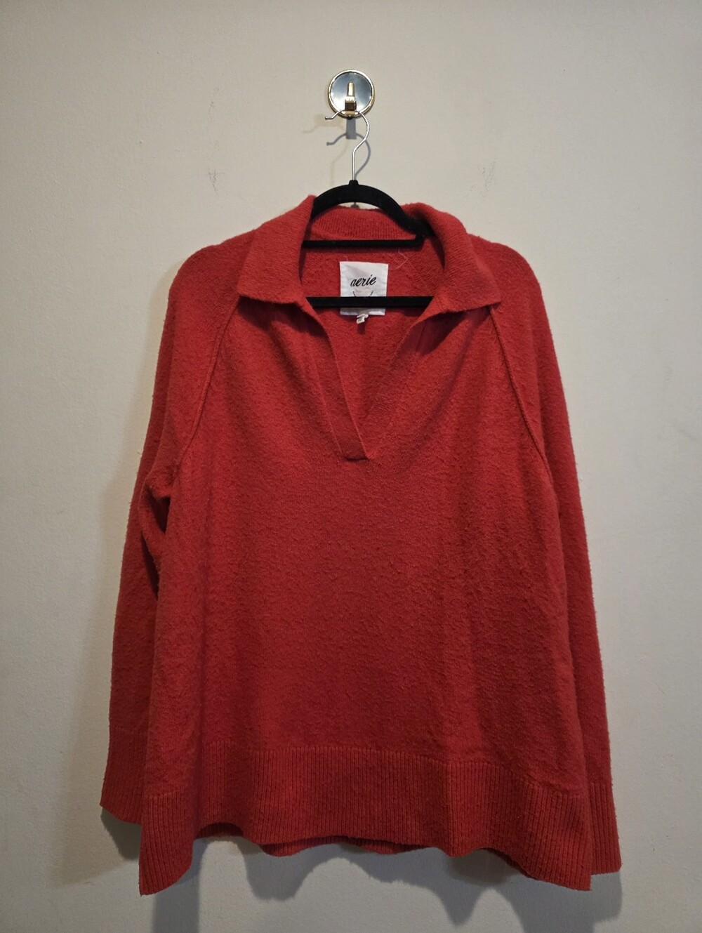 Aerie Red Collared Knit Sweater